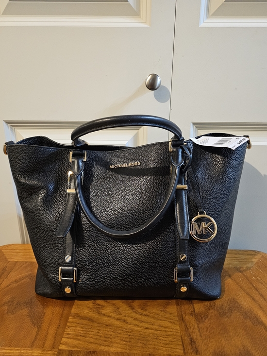 Michael Kors Handbags - Michael Kors Black Pebbled Leather Tote with Gold MK Charm NWT